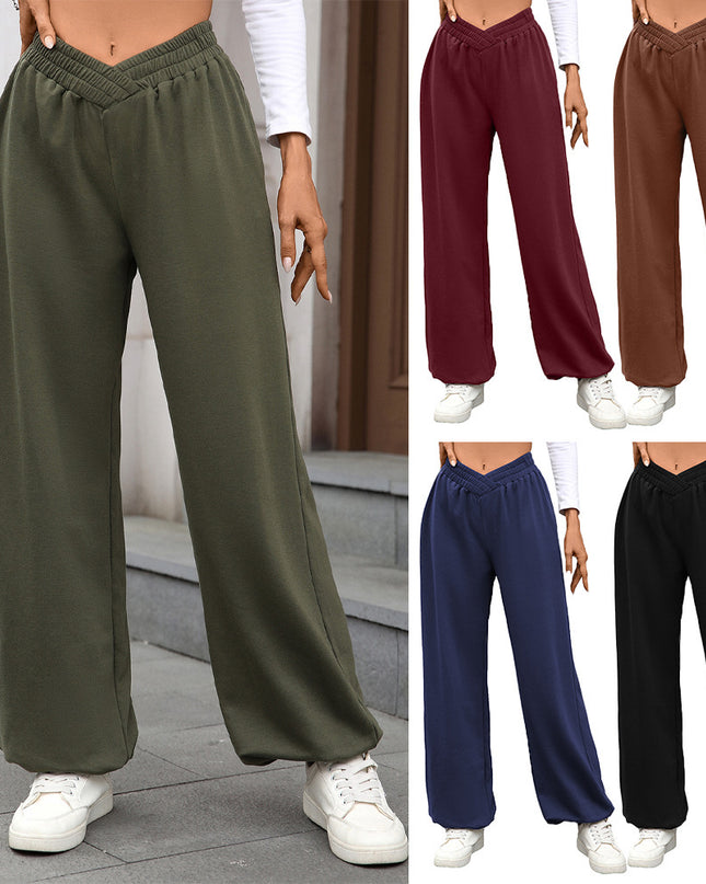 High Waist Pure Color Pocket Ankle-tied Trousers Casual Pants For Women