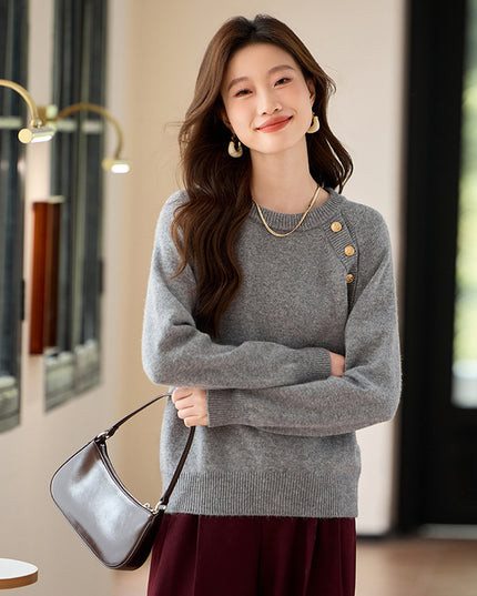 French Style Gold Buckle Design Sense Lazy And Loose Knitwear Sweater
