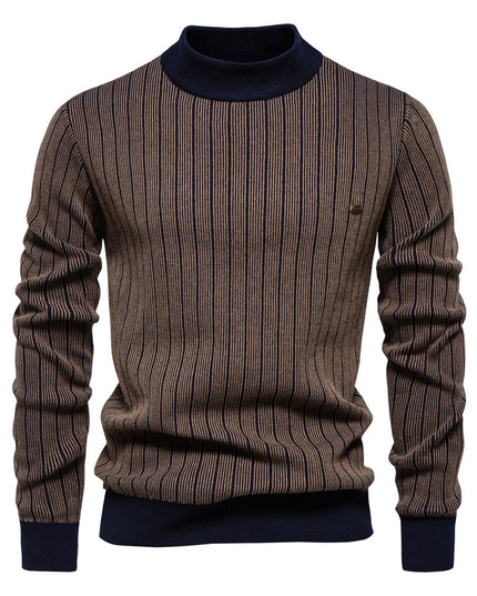 Half Turtleneck Slim Striped Top Fashion Men's Pullovers