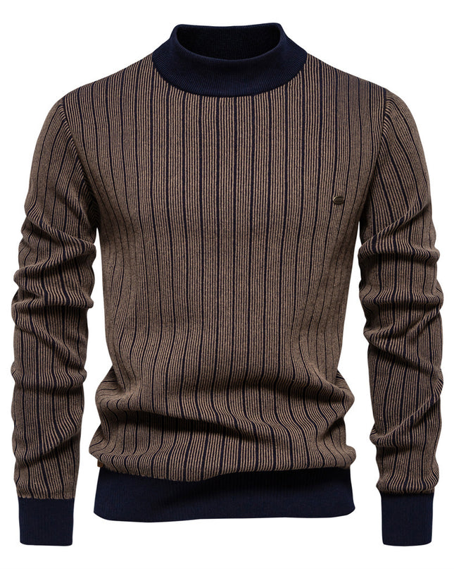 Half Turtleneck Slim Striped Top Fashion Men's Pullovers