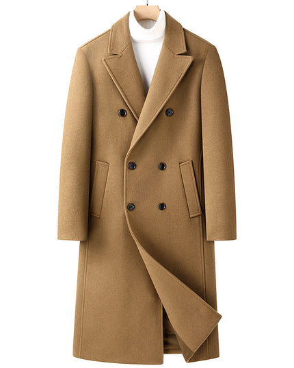 Autumn And Winter Woolen Coat Overknee Long Double Breasted Oblique Pocket