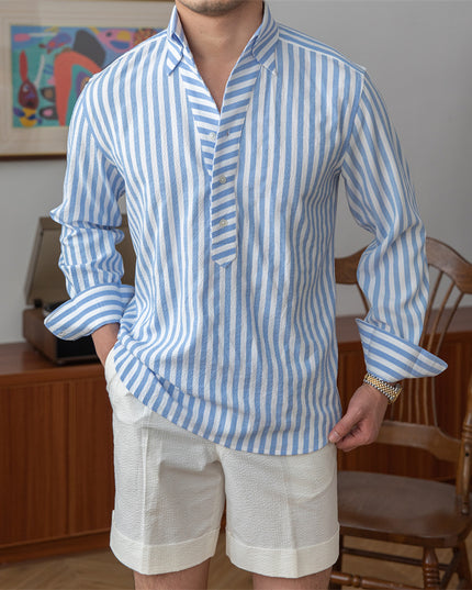 Breathable Seersucker Striped Long-sleeved Shirt