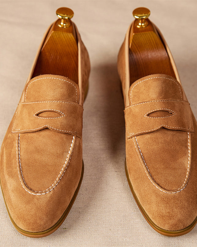 Men's Loafers With Round Toe Brown Suede
