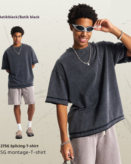 Batik Washing Water Loose Edge Patchwork Retro Short Sleeve Men