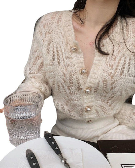 Women's French-style Mohair Hollow-out Thin Knitted Cardigan