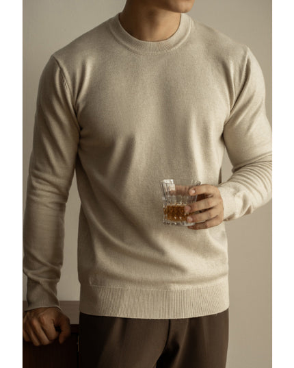 Tencel Wool Men’s Round Neck Sweater – Slim Fit Autumn Winter Pullover