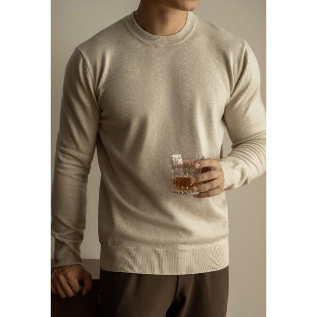 Tencel Wool Men’s Round Neck Sweater – Slim Fit Autumn Winter Pullover