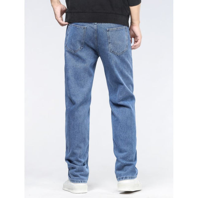 Men’s Simple Casual Extra Long Jeans | High-Waist Straight-Leg Denim