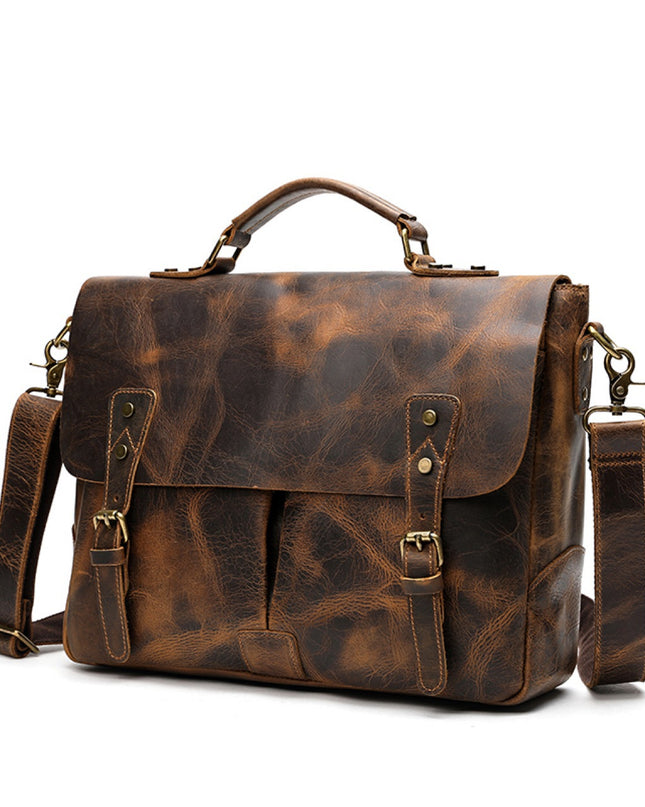 Leather Portable Mens Briefcase Satchel