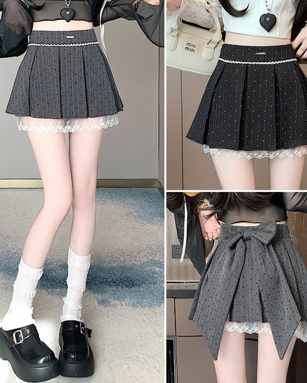 College Style Bow Polka Dot Suit Pleated Skirt