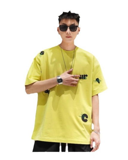 Men's Cotton Embroidery Simple Loose Leisure Pullover Short Sleeve Ins