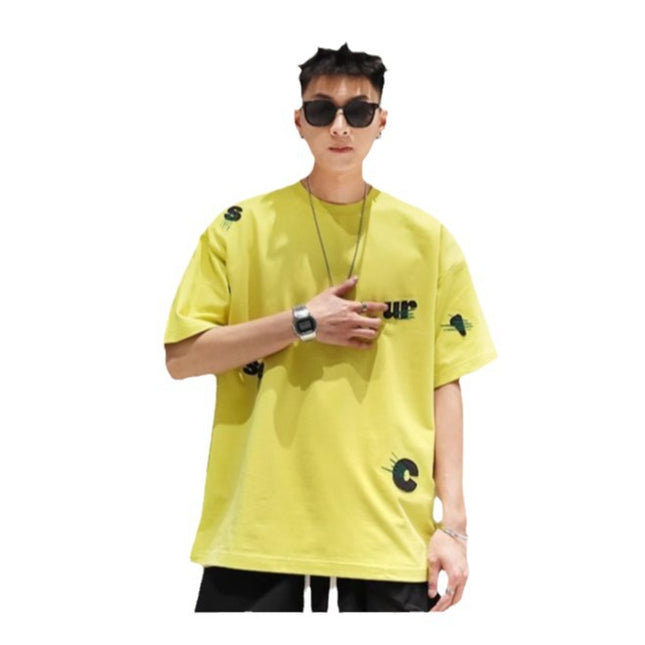 Men's Cotton Embroidery Simple Loose Leisure Pullover Short Sleeve Ins