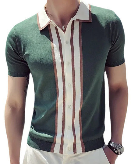 Men's Short-sleeved Lapel Color Matching POLO Sweater