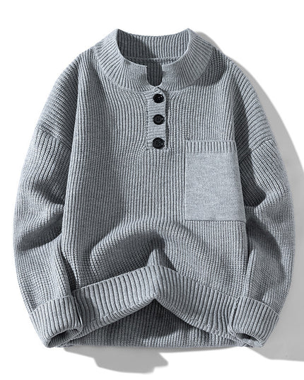 Women's Solid Color Versatile Half Turtleneck Button Sweater