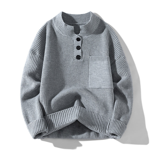 Women's Solid Color Versatile Half Turtleneck Button Sweater
