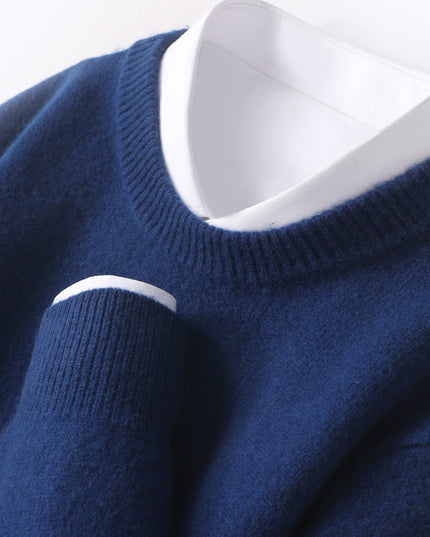 Men's Thickened Pullover Sheep Fur Sweater Loose Round Neck Solid Color Sweater