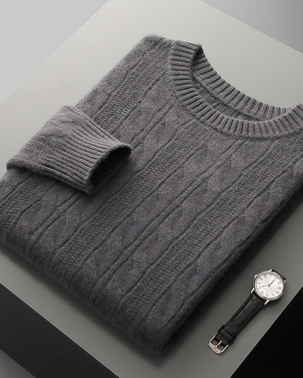 Round Neck Cashmere Sweater Men's Long Sleeve Pullover Classic