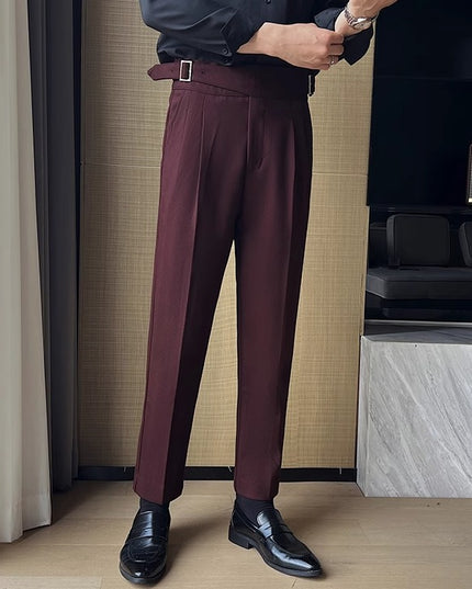 High-rise Thick Dark Striped High Waist Casual Pants