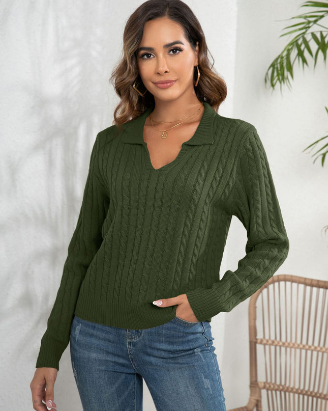 Women's Pullover Loose-fitting Long Sleeves Lapel Twist Sweater