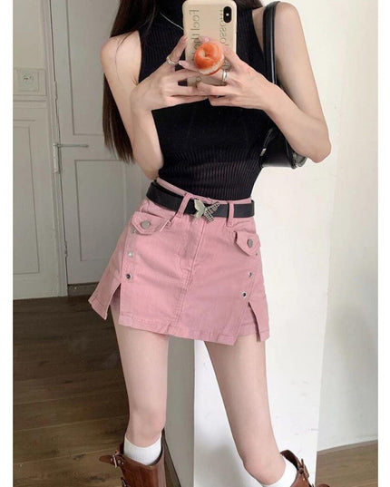 Summer Dopamine Girl Wear Denim Skirt