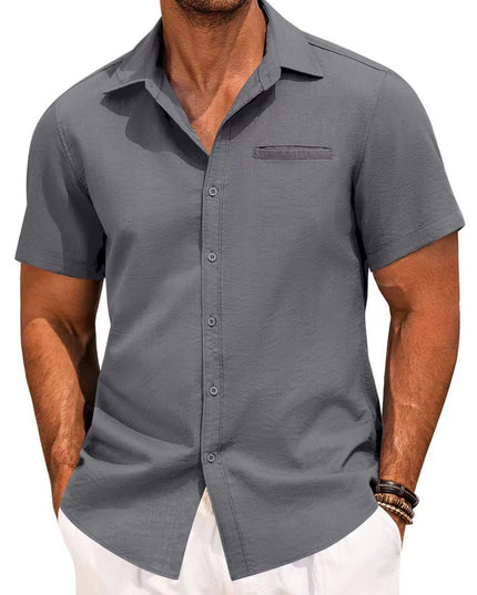 Polo Collar Solid Color Short Sleeve Button Shirt