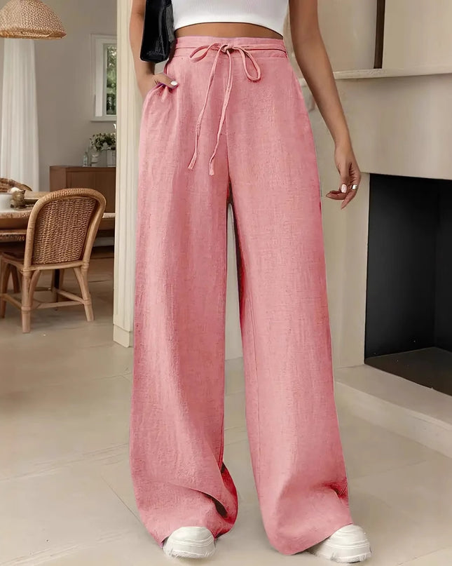 European And American Women's Clothing Casual Wide Leg Lace-up Pocket Casual Pants