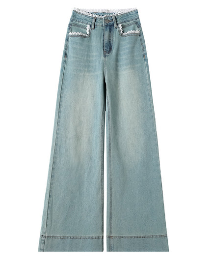 Women's Lace-trim Wide-leg Jeans