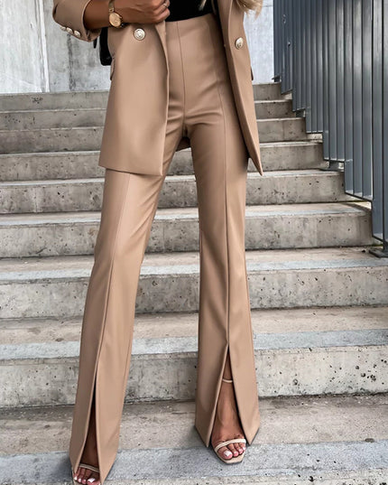 Fashionable Elegant Slim Fit Casual Slit Leather Pants Women