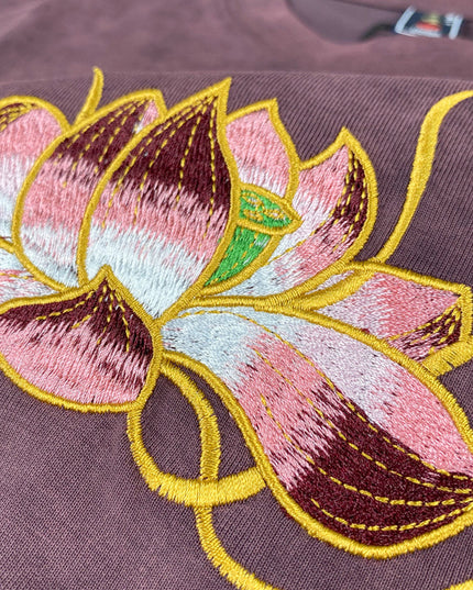 Heavy Embroidery Tie-dyed Washed Lotus Embroidery Short Sleeve