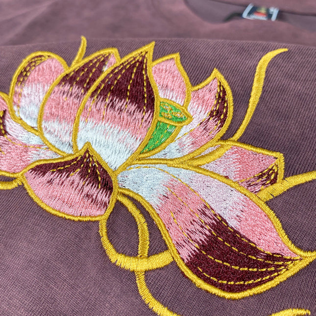 Heavy Embroidery Tie-dyed Washed Lotus Embroidery Short Sleeve