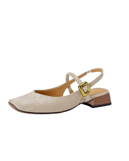 Retro Square Toe Chunky Heel Low-cut New Chinese Style Closed Toe Sandals