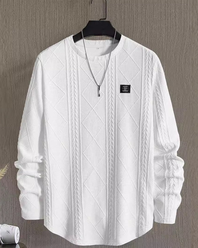 Men's Letter Chest Detail Casual Loose Round Neck Pullover Long Sleeve