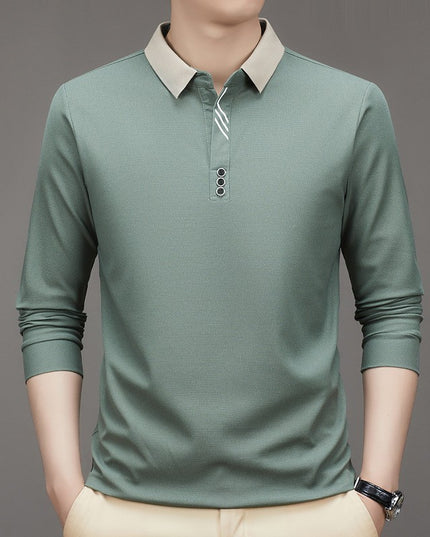 New Men's Autumn Business Fit Solid Color Polo Collar Bottoming Shirt