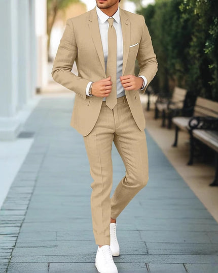Men's New Linen Single Row One Button Suit