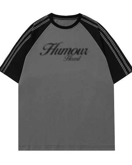 Retro Contrast Color Bright Line Raglan Sleeve Short Sleeve T-shirt Men's Summer New