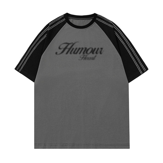 Retro Contrast Color Bright Line Raglan Sleeve Short Sleeve T-shirt Men's Summer New