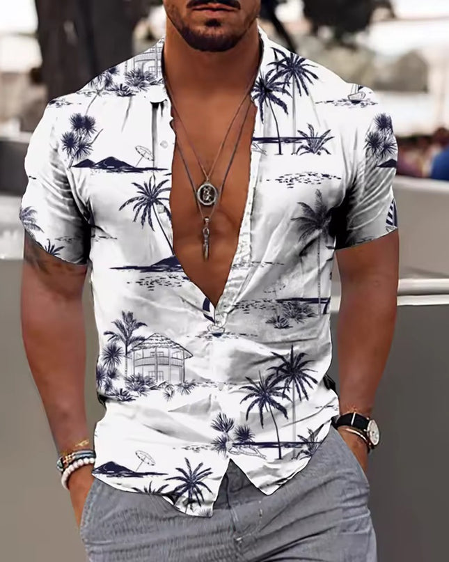 Men's Shirt Printed Beach Short Sleeve Top