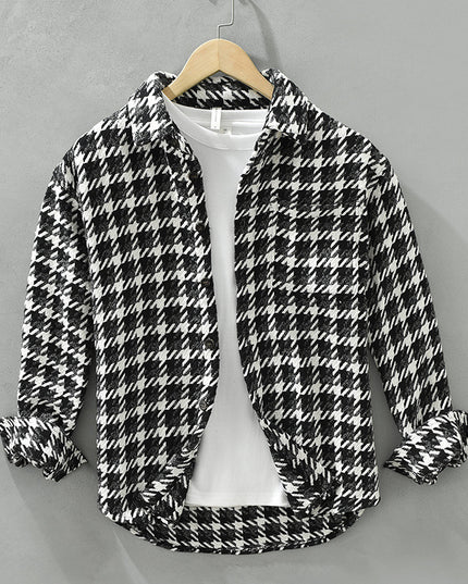 Men's Japanese Loose Plaid Casual Long-sleeved Shirt
