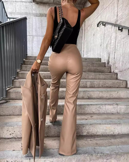 Fashionable Elegant Slim Fit Casual Slit Leather Pants Women