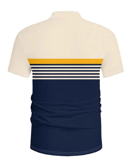 Men's Casual Striped Color Block Design Sports Style Collar Golf Shirt
