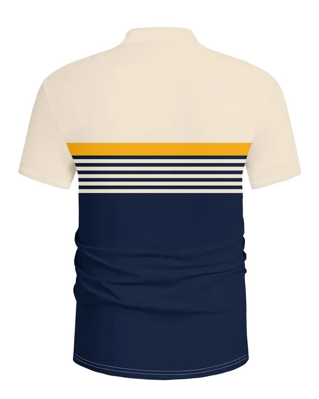 Men's Casual Striped Color Block Design Sports Style Collar Golf Shirt