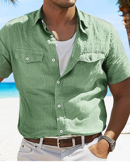 Men's Linen Summer Shirt Beach Solid Color Polo Collar Spring And Summer