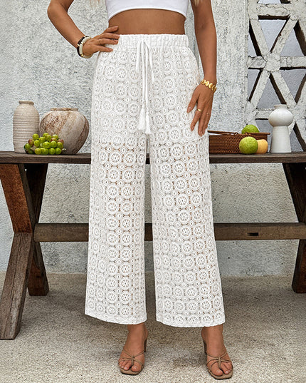 Lace Trousers Summer High Waist See-through Straight-leg Pants Women
