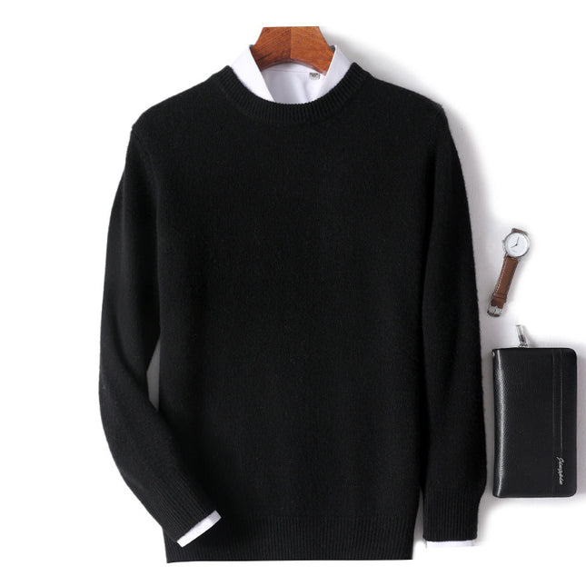 Men's Thickened Pullover Sheep Fur Sweater Loose Round Neck Solid Color Sweater