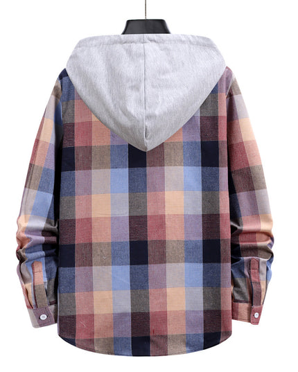 Men's Fashion Plaid Hooded Casual Shirt