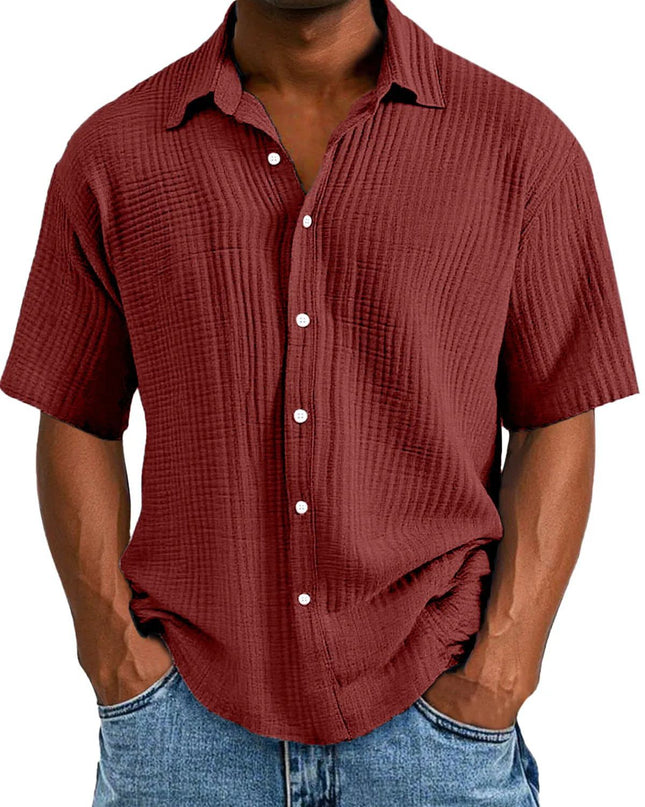 Spring And Summer Men's Short-sleeve Lapel Shirt Double Layer Champray