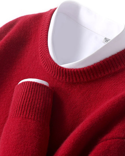 Men's Thickened Pullover Sheep Fur Sweater Loose Round Neck Solid Color Sweater