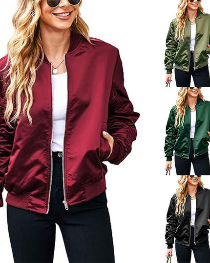 Women's Zipper Casual Jacket Coat Large Profile With Pockets Autumn Clothing Fashion