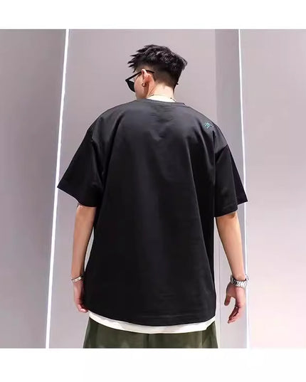 Men's Cotton Embroidery Simple Loose Leisure Pullover Short Sleeve Ins