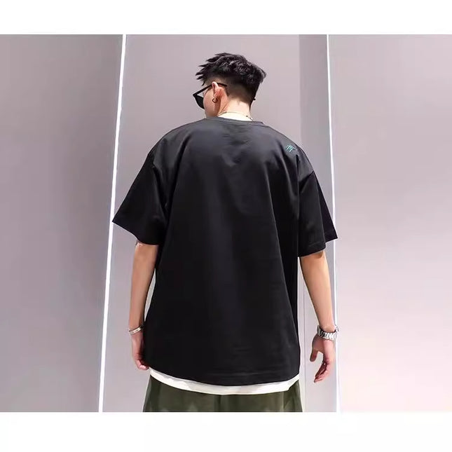 Men's Cotton Embroidery Simple Loose Leisure Pullover Short Sleeve Ins